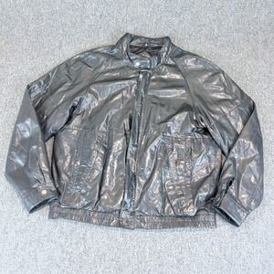 Jeffrey Banks Mens Leather Bomber Jacket 42 Korean Vintage 80s 90s Full Zip Coat